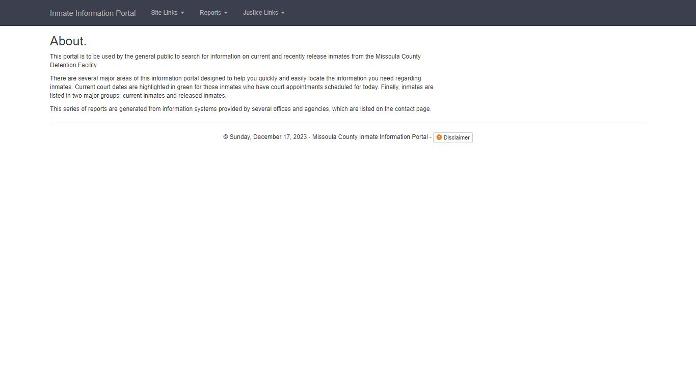 About - Missoula County Inmate Information Portal
