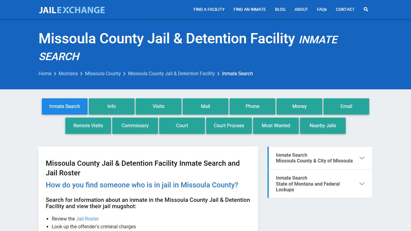 Missoula County Jail & Detention Facility Inmate Search